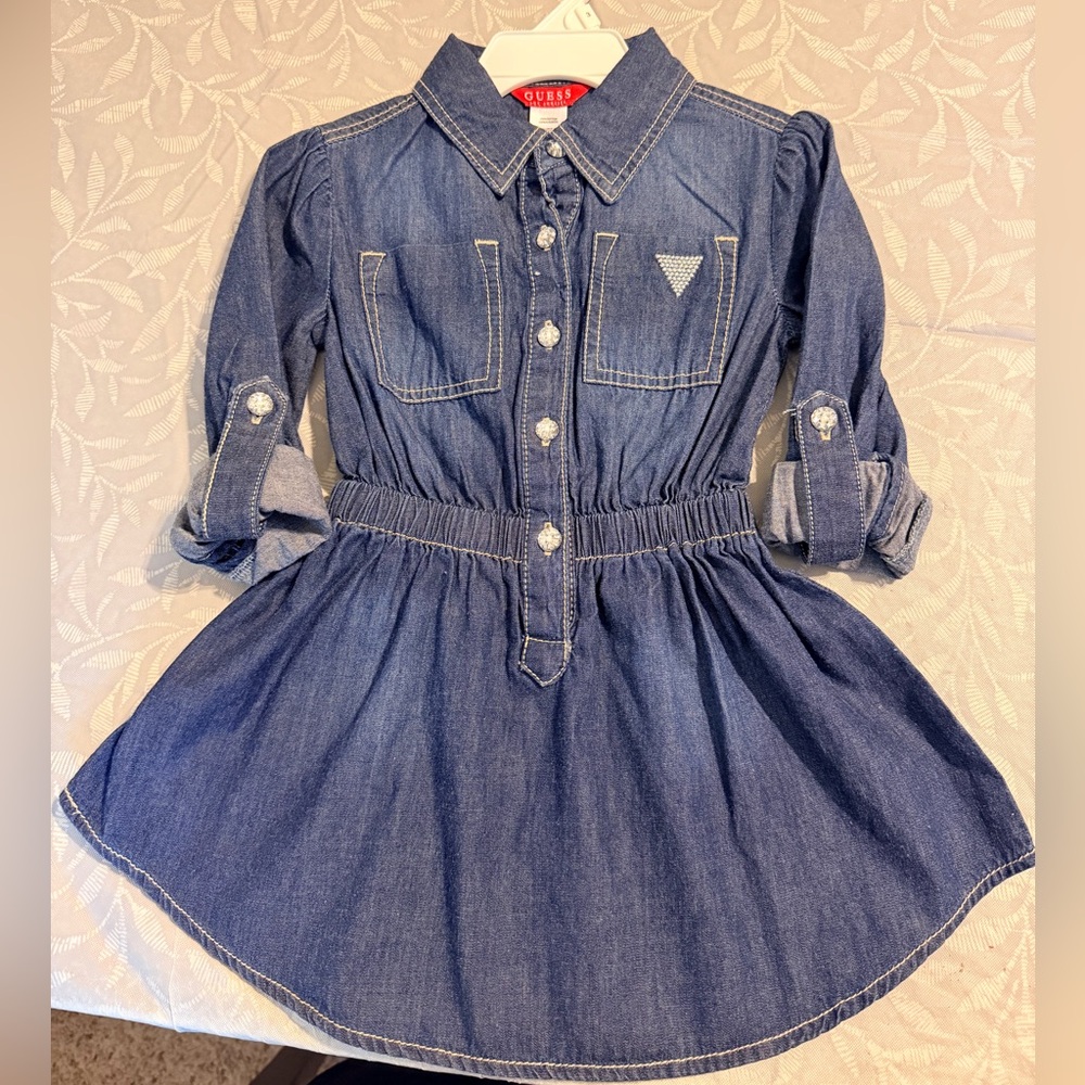 GUESS Girls' Denim Shirt Dress in Blue